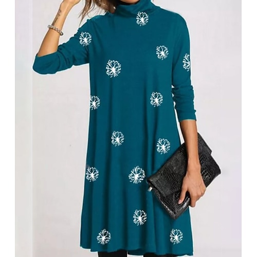 

Robe Longueur Genou Femme Robe Trapèze manche longue Automne Hiver - Décontractées Imprimer Floral Col Roulé robe hiver Vacances robe automne 2023 Boom Vente Robe Bleu S M L XL XXL 3XL 4XL 5XL