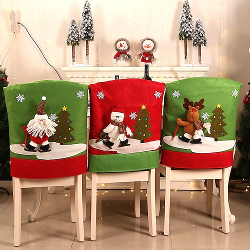 

1 шт.Рождественские подарки представляют чехол для спинки стула для столовой, санта-клаус снеговик олень рождественский обеденный чехол для стульев, чехол для стула для кухни отель праздничный декор