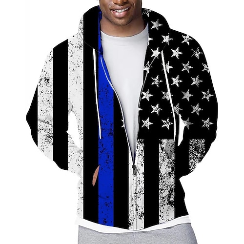 

Men's Hoodie Zip Hoodie Sweatshirt Full Zip Hoodie Black Hooded Graphic National Flag Sports & Outdoor Casual Daily 3D Print Streetwear Casual Spring & Fall Clothing Apparel Hoodies Sweatshirts