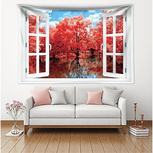 

Fake Window Landscape Wall Tapestry Art Decor Blanket Curtain Hanging Home Bedroom Living Room Decoration Polyester