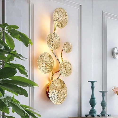 

LED Wall Light Golden Lotus Leaf Wall Lamp Net Red Hotel Bedroom Living Room Hallway Creative Light Luxury Background Wall Lamp