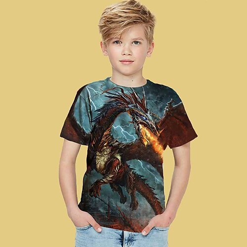 

Kids Boys T shirt Animal 3D Print Short Sleeve Active 4-12 Years Summer Green