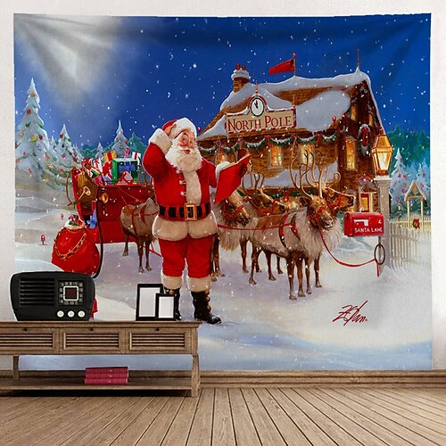 

Christmas Santa Claus Holiday Party Wall Tapestry Photography Background Art Decor Hanging Bedroom Living Room Decoration Tree Snowman Elk Snowflake Candle Gift Fireplace