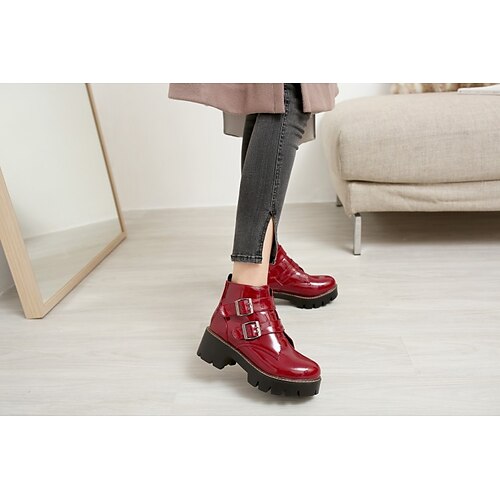 

Mujer Botas Botas góticas Trabajo Diario Botines Botines Hebilla Talón de bloque Dedo redondo PU Hebilla Color sólido Vino Negro