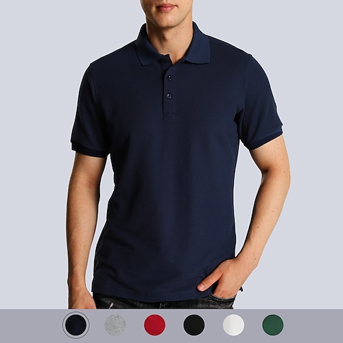 

Men's Polo Shirt Golf Shirt Casual Daily Polo Collar Classic Short Sleeve Fashion Basic Solid Color Plain Button Front All Seasons Regular Fit Black White Navy Blue Dark Green Fuchsia Gray Polo Shirt