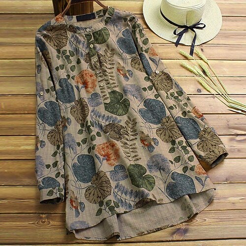 

Women's Plus Size Tops T shirt Tee Floral Long Sleeve Basic Boho Work Daily Cotton Winter Fall Black Blue