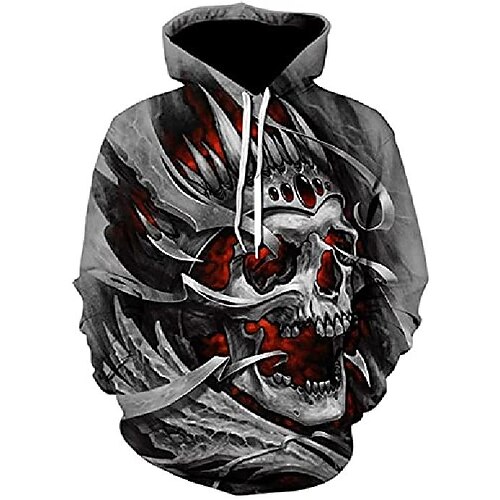 

men women novelty hoodies 3d skull graphic printed pullover sweatshirts with pocket,black