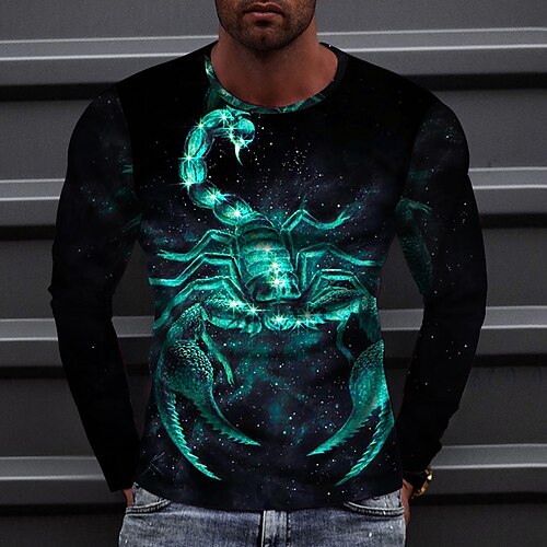 

Men's T shirt Tee Animal Scorpion Crew Neck Green White Outdoor Street Long Sleeve Print Clothing Apparel Sports Fashion Sportswear Casual