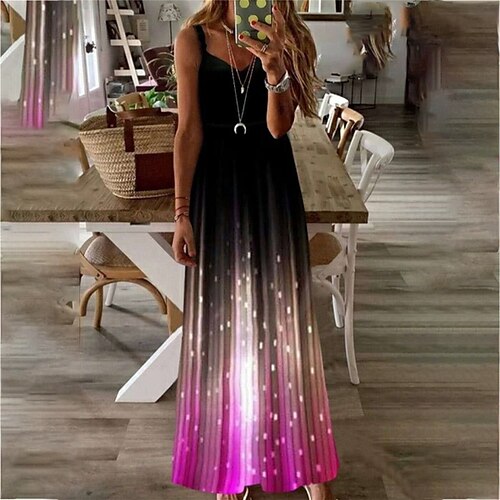 

Women's Long Dress Maxi Dress Black Blue Purple Sleeveless Color Gradient Print Spring Summer V Neck S M L XL XXL 3XL 4XL 5XL