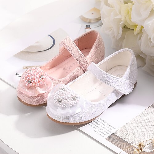 

Girls' Flats Flower Girl Shoes Lace Breathable Mesh Breathability Wedding Cute Dress Shoes Toddler(9m-4ys) Little Kids(4-7ys) Wedding Party Party & Evening Pearl Flower Pink White Fall Spring