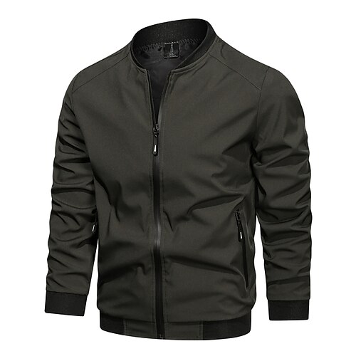 

Men's Bomber Jacket Jacket Rain Waterproof Daily Zipper Stand Collar Sporty Jacket Outerwear Solid Color Quilted Army Green Gray Black / Long Sleeve