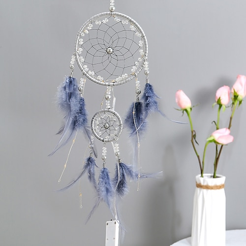 

Boho Dream Catcher Handmade Gift Wall Hanging Decor Art Ornament Craft 2 Circles Bead Feather For Kids Bedroom Wedding Festival