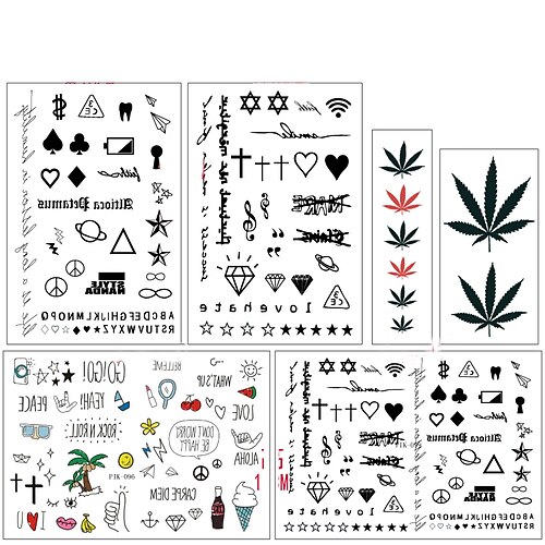 

6 Pcs Waterproof Temporary Tattoo Sticker Body Makeup Flame Finger Tattoos Smiley Black Square Rose Flower Art Flash Fake Tattoos