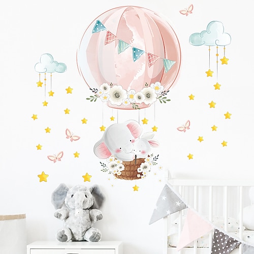 

cartoon elephant rabbit hot air balloon children's bedroom porch wall beautification decorative wall stickers