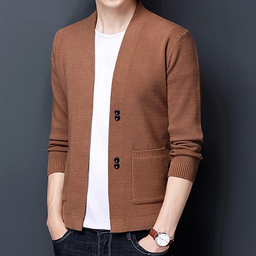 

Men's Cardigan Sweater Knit Button Pocket Solid Color Off Shoulder Stylish Chunky Wedding Home Clothing Apparel Winter Fall Black Blue XS S M