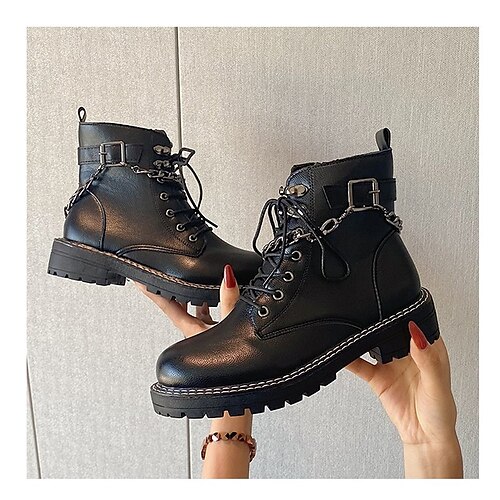 

Women's Boots Combat Boots Goth Boots Booties Ankle Boots Chunky Heel Round Toe Rubber Zipper Solid Colored Black