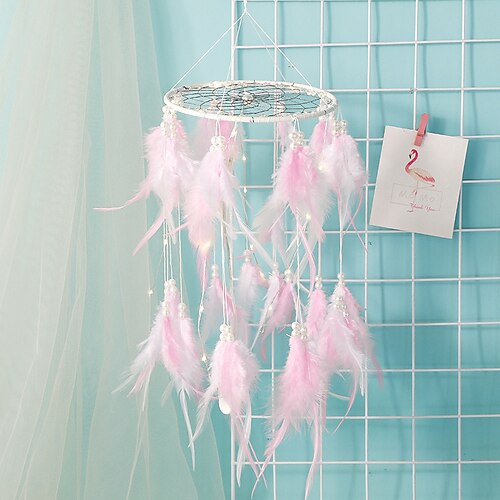 

Boho Dream Catcher Handmade Gift Wall Hanging Decor Art Ornament Craft 3D Pink Feather For Kids Bedroom Wedding Festival