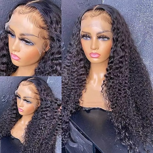 

134 /44 Lace Curly Human Hair Wig Water Wave Front Lace Wigs For Black Women 150%/180% Density Brazilian Long Bob Pre Plucked 10 - 30 Inch Lace Front Wig