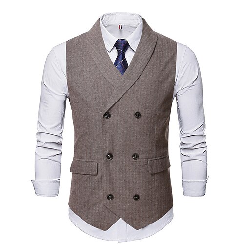 

Men's Casual Vest Stripe Regular Fit V Neck Double Breasted Six-buttons Grey Coffee 2022