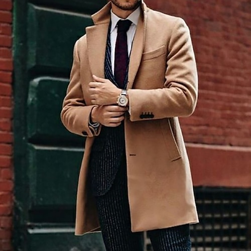 

Men's Overcoat Winter Coat Trench Coat Outdoor Business Fall Winter Polyester Warm Outerwear Clothing Apparel Streetwear Casual Solid Color Quilted Notch lapel collar Single Breasted / Daily / Long