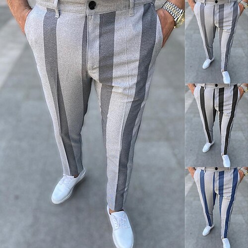 

Men's Chinos Trousers Jogger Pants Chino Pants Pocket Stripe Comfort Outdoor Full Length Formal Business Daily Streetwear Stylish Black Blue