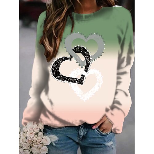 

Women's Pullover Print Green Blue Gray Heart Tie Dye Color Gradient Loose Fit Daily Round Neck Long Sleeve S M L XL 2XL