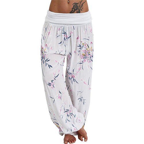 

Women's Plus Size Wide Leg Chinos Print Floral Casual Yoga Home Casual Natural Full Length Fall Spring White Pink Yellow L XL XXL 3XL 4XL