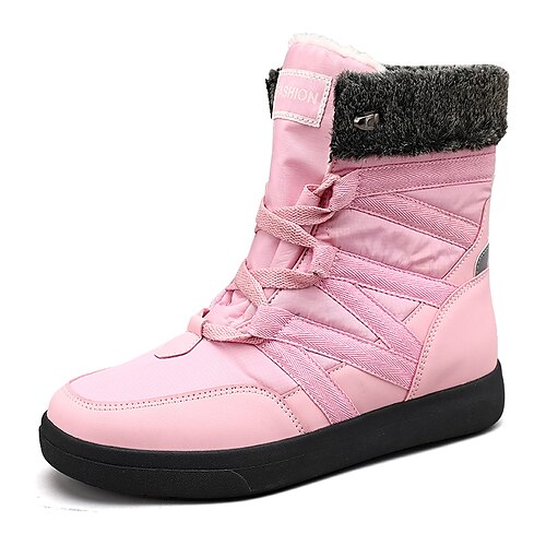 

Women's Boots Outdoor Snow Boots Plus Size Booties Ankle Boots Winter Flat Heel Round Toe Sporty Casual Classic Walking Shoes PU Leather Chiffon Lace-up Solid Colored Black Rosy Pink Blue