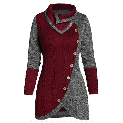 

vestido de suéter de las mujeres vestido de invierno verde negro vino rojo gris manga larga botón invierno otoño cuello alto casual l xl xxl 3xl 4xl 5xl