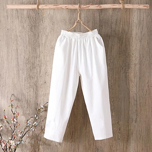 

Women's Plus Size Harem Pocket Solid Color Basic Chino Casual Daily High Ankle-Length Fall Spring White Yellow Dark Coffee L XL XXL 3XL 4XL / Cotton / Slim