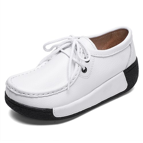 

Mulheres Mocassins e Slip-Ons Slip-Ons Trabalho Diário Sem Salto Ponta Redonda Esportivo Couro Com Cadarço Cor Sólida Preto Branco Amarelo