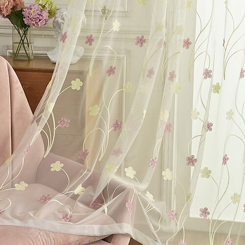 

One Panel Korean Pastoral Style Embroidered Gauze Curtain Living Room Bedroom Dining Room Children's Room Floor Translucent Tulle