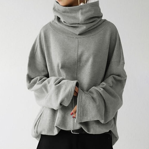 

Women's Sweatshirt Pullover Basic Green Black Red Solid Color Street Pile Neck Long Sleeve S M L XL 2XL 3XL