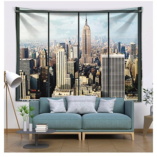 

Fake Window Cityview Wall Tapestry Art Decor Blanket Curtain Hanging Home Bedroom Living Room Decoration Polyester
