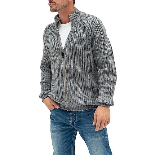 

Men's Sweater Cardigan Zip Sweater Sweater Jacket Knit Knitted Solid Color Stand Collar Stylish Vintage Style Daily Clothing Apparel Winter Fall Black Blue M L XL