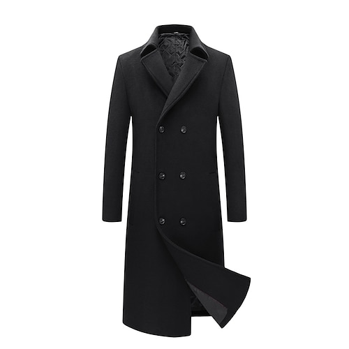 

Men's Winter Coat Wool Coat Peacoat Street Business Winter Fall Woolen Thermal Warm Breathable Outerwear Clothing Apparel Casual Solid Color Pocket Turndown Double Breasted