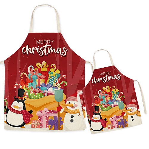 

Mommy and Me Ugly Christmas Aprons Snowman Ugly Christmas pattern Letter Christmas Gifts Print Red Cute Matching Outfits Fall Spring Sweet