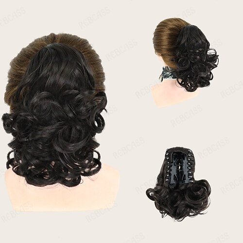 

Rebcass Synthetic Claw Chignon Hair Wrap with Ponytail hair Clip in Hairtail Extension Body Wave Water Wave for Women