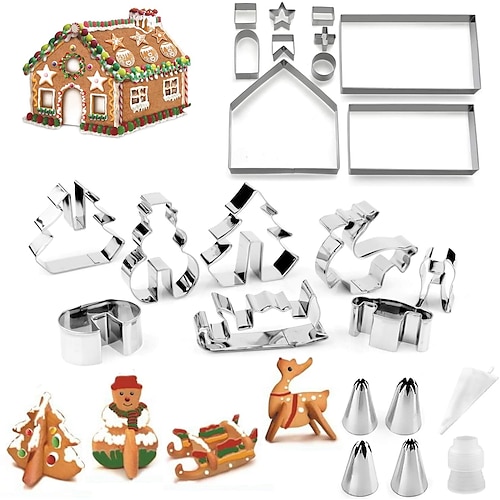 

Cookie Cutters For Gingerbread House Template Mold, 18 Pcs Ginger Breadman House Cutter Kit Christmas For Cute Kids