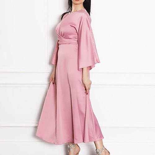 

Women's Casual Dress Swing Dress Midi Dress Silver Pink Wine Long Sleeve Pure Color Ruched Fall Crew Neck Winter Dress Fall Dress S M L XL