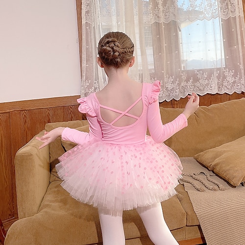 

Kids' Dancewear Ballet Skirts Lace Pleats Butterfly Girls' Performance Daily Wear Long Sleeve Natural Spandex Tulle Cotton