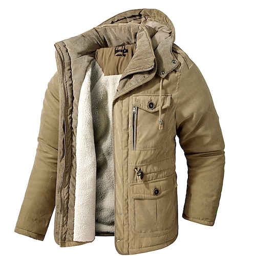 

мужская зимняя куртка с капюшоном военная куртка теплая парка ветрозащитная флисовая куртка на подкладке из шерпы ветровка утолщенная верхняя одежда легкая дышащая альпинистская походная рыбалка катание на лыжах хаки xl