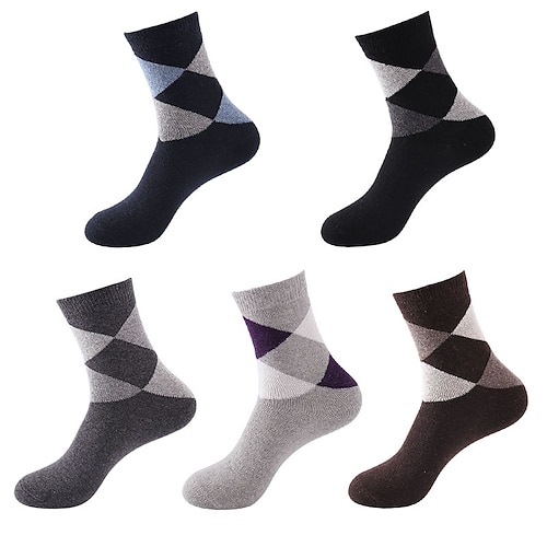 

Men's 5 Pairs Socks Casual Socks Comfort Striped Plaid Checkered Solid Colored Medium Fall & Winter Multi color Black Light gray