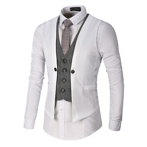 

Men's Vest Breathable Soft Comfortable Daily Wear Going out Festival Single Breasted V Neck Basic Business Casual Jacket Outerwear Solid Colored Pocket 2 in 1 Pearl White Dark Red Green