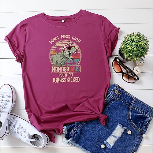 

don't mess with mamasaurus you'll get jurasskicked shirt women jurassic animal dinosaur mama graphic tee top green s