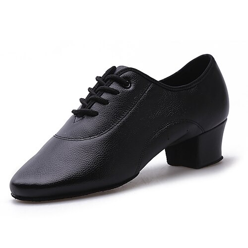 

Men's Latin Shoes Practice Trainning Dance Shoes Indoor ChaCha Lace Up Professional Split Sole Thick Heel Lace-up White Black