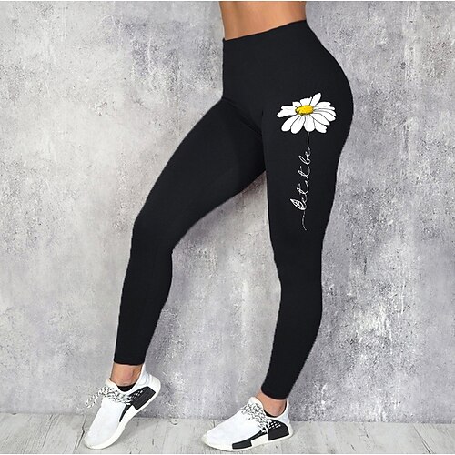 

Women's Leggings Blue Black Mid Waist Sports Fashion Sporty Leisure Sports Weekend Print Stretchy Ankle-Length Comfort Print S M L XL XXL / Skinny