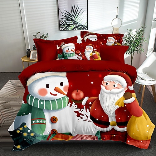 

Print Home Bedding Duvet Cover Sets Soft Microfiber For Kids Teens Adults Bedroom Christmas Santa 1 Duvet Cover 1/2 Pillowcase Shams