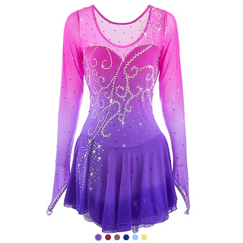 

Figure Skating Dress Women's Girls' Ice Skating Dress Outfits Dark Red Dusty Rose Sky Blue Halo Dyeing Mesh Spandex High Elasticity Competition Skating Wear Handmade Ice Skating Figure Skating