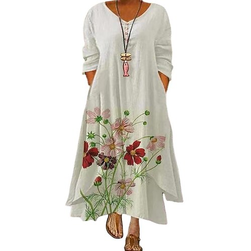 

Women's Plus Size Holiday Dress Floral Crew Neck Print Long Sleeve Fall Spring Casual Midi Dress Daily Vacation Dress